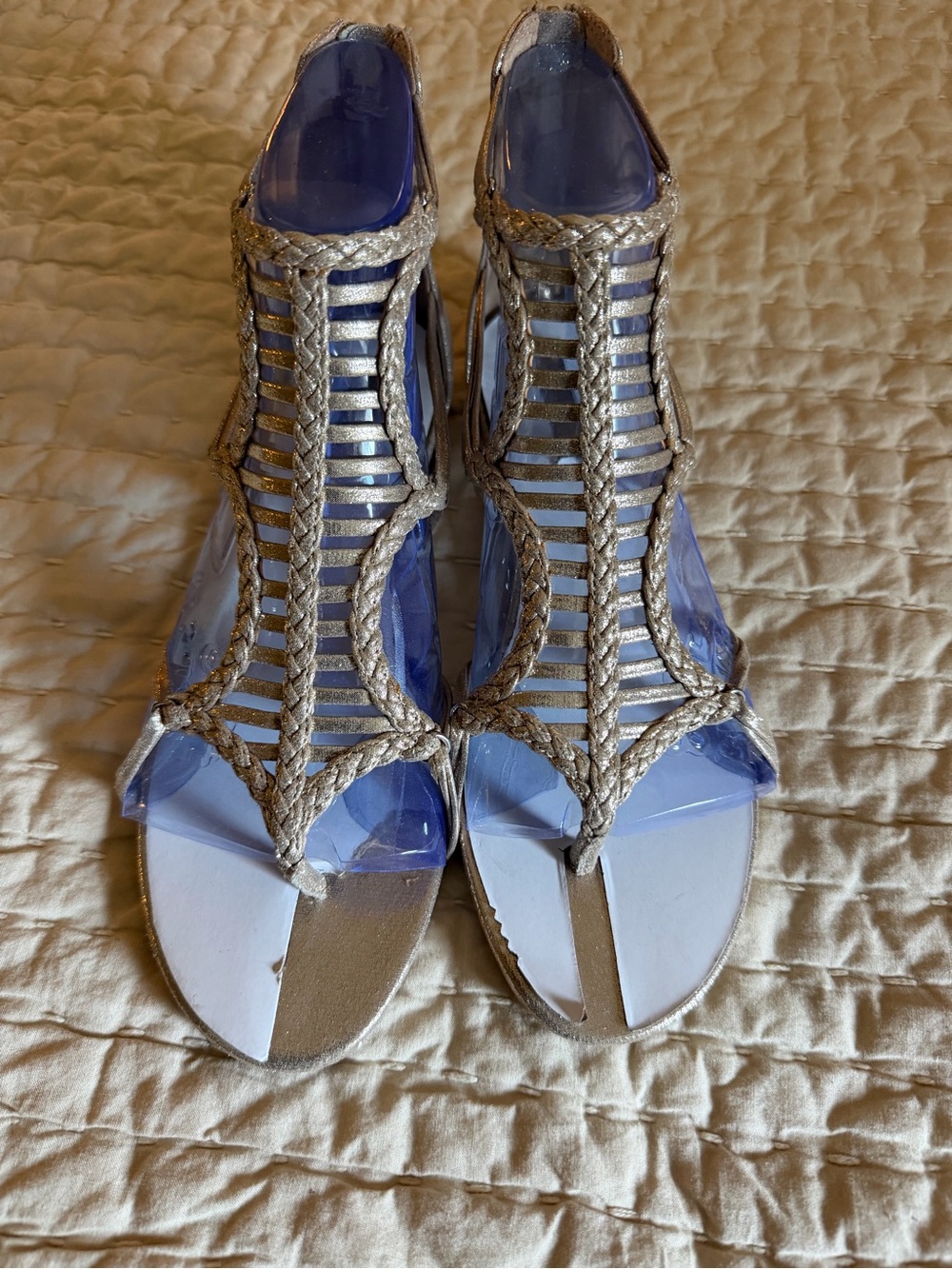 Aldo Silver Braided Gladiator Sandals with Blue Inset